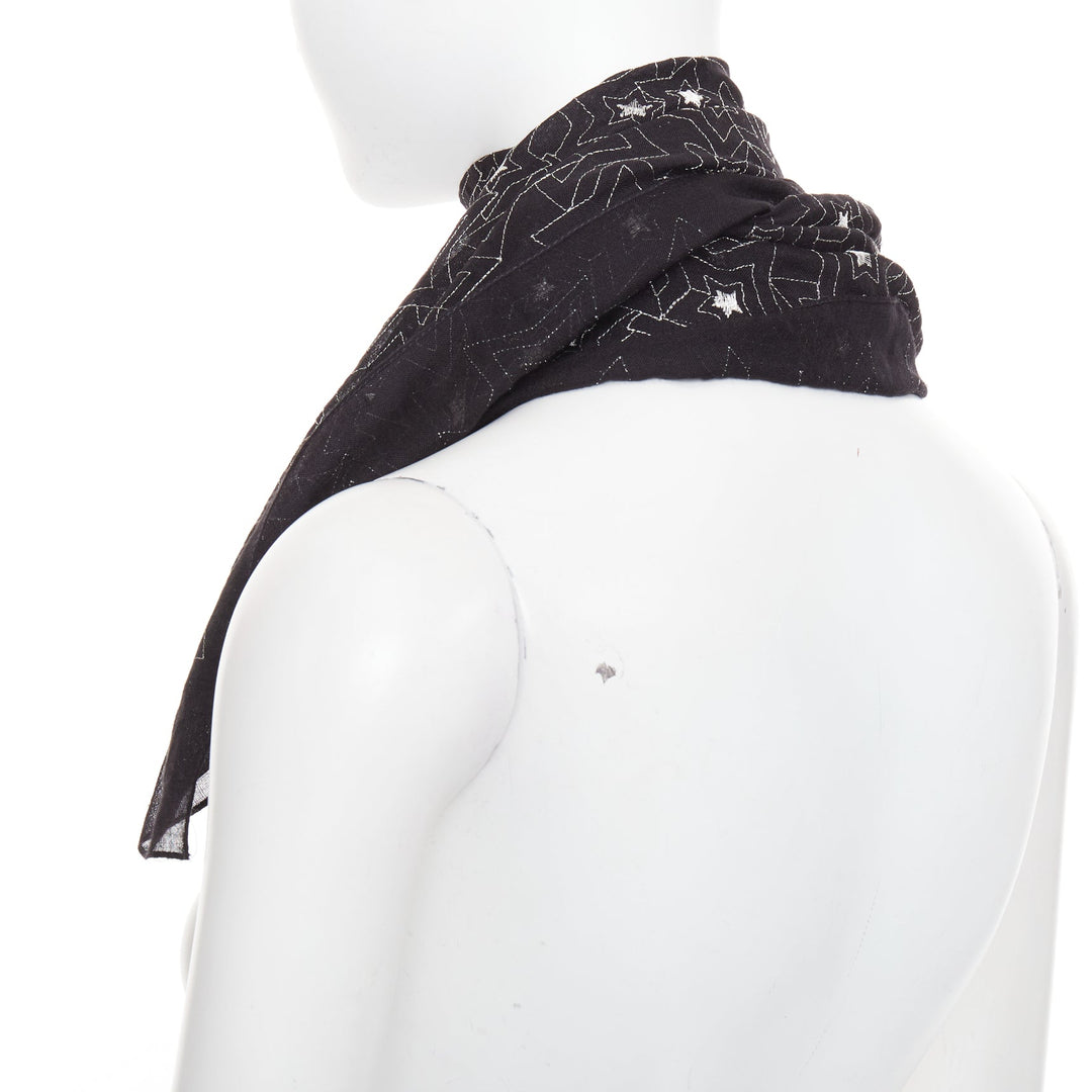 SAINT LAURENT black silver star embroidery lightweight square scarf