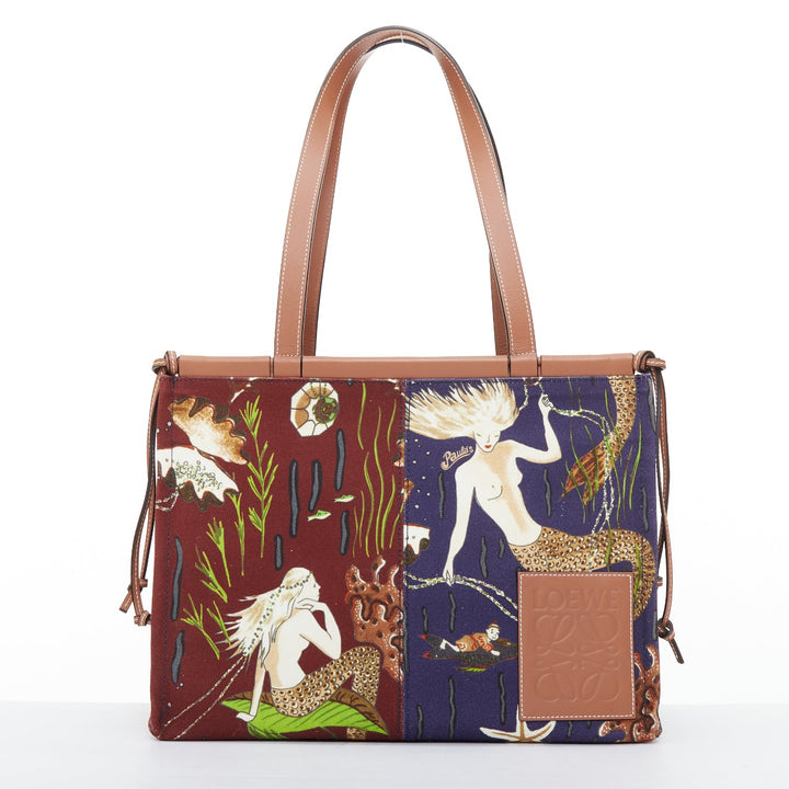 LOEWE 2020 PAULA'S IBIZA Mermaid Medium Cushion Tote printed canvas shoulder bag