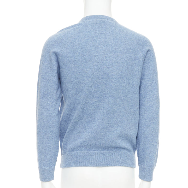 BRUNELLO CUCINELLI light blue virgin wool cashmere silk crew sweater IT50 L