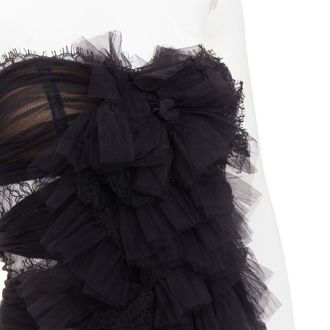 rare ALEXANDRE VAUTHIER COUTURE AW2022 Runway Lognon pleated lace ruffle dress