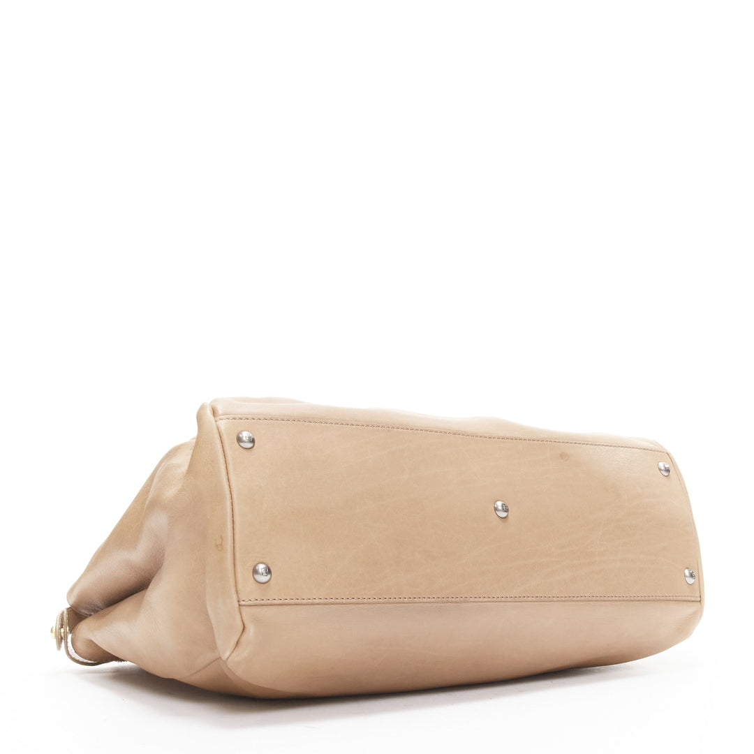 FENDI Peekaboo brown soft leather mixed metal turnlock top handle shoulder bag