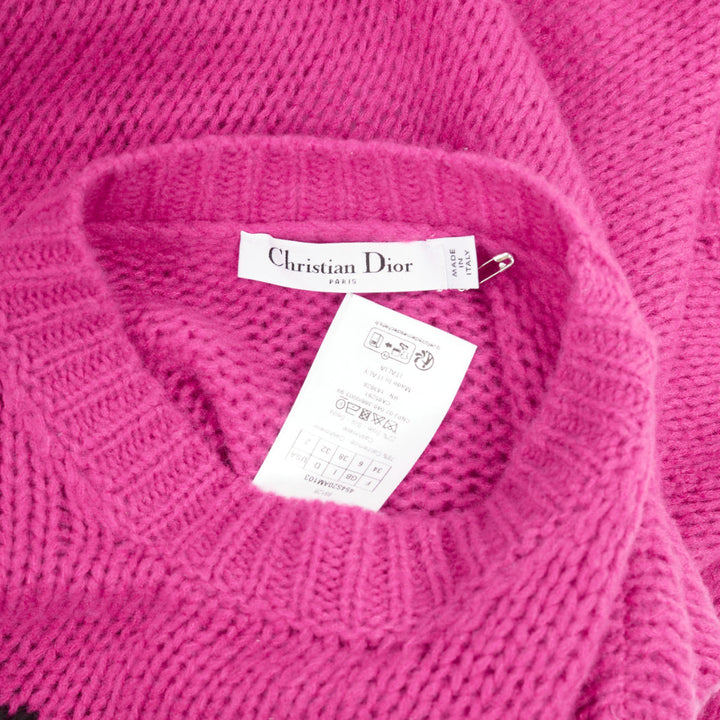DIOR 2024 Runway Miss Dior magenta pink black logo cashmere silk sweater FR34 XS
