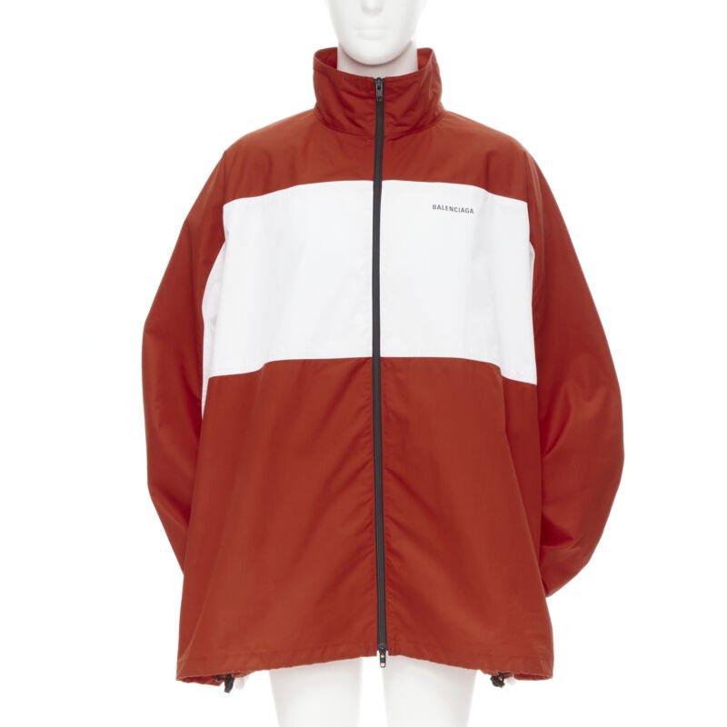 BALENCIAGA Y2K red white colorblocked logo poplin track jacket IT48 M