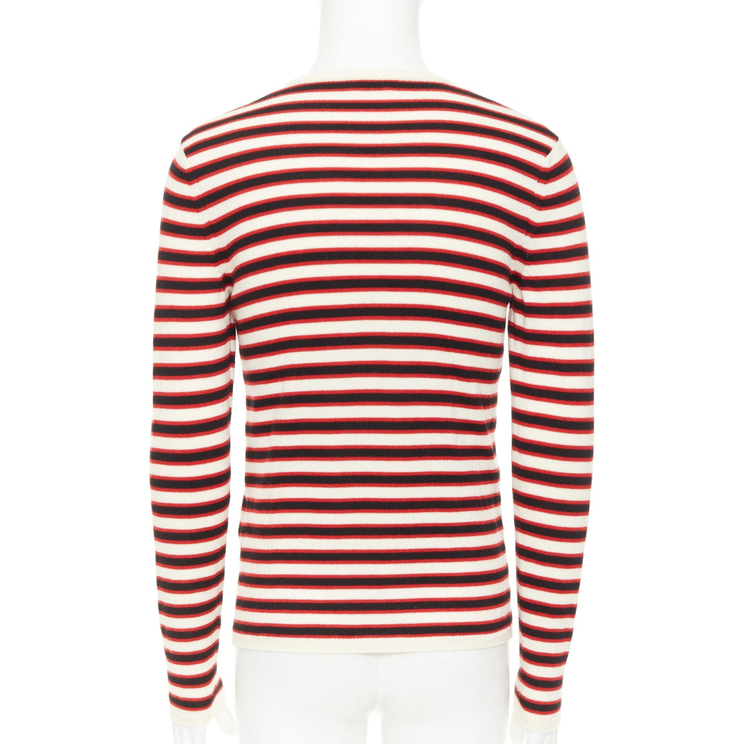 SAINT LAURENT 2018 cream red black 100% virgin wool horizontal striped sweater S