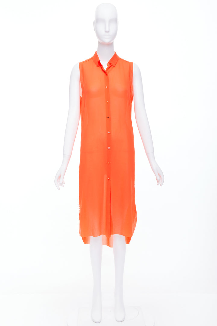 MO & CO orange tiered collar gold button down midi dress M