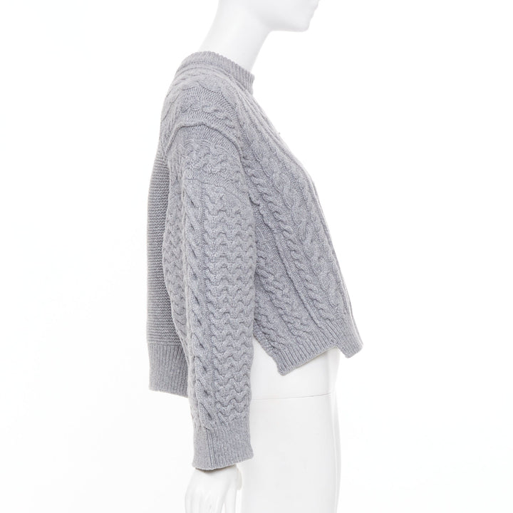 STELLA MCCARTNEY 2021 gray chunky cable organic cotton pullover top IT36 XXS