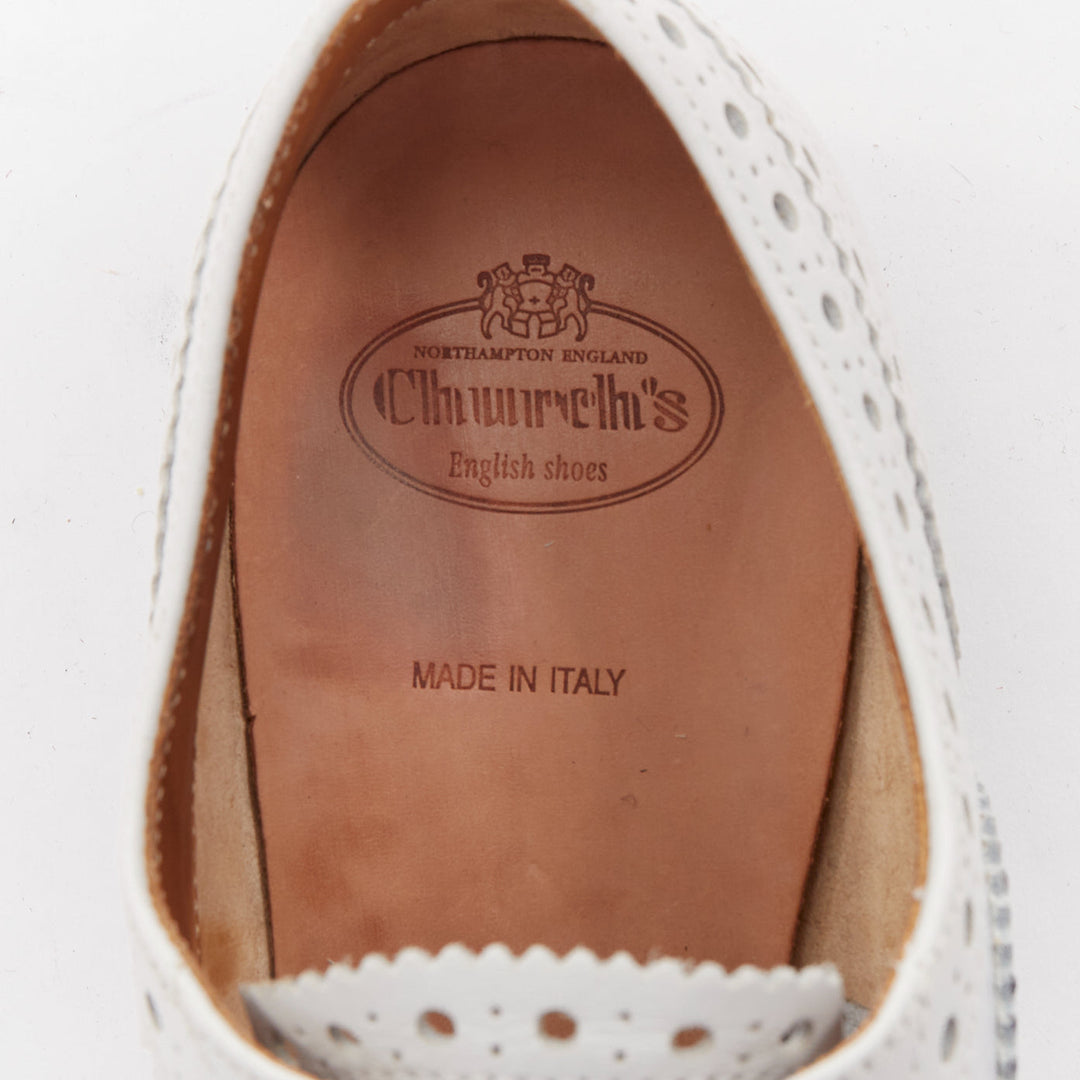 CHURCH'S Burwood white matte silver wingtip oxford brogues EU37.5