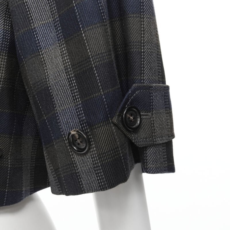 MOSCHINO grey blue check wide short sleeve cropped trench coat IT40 S