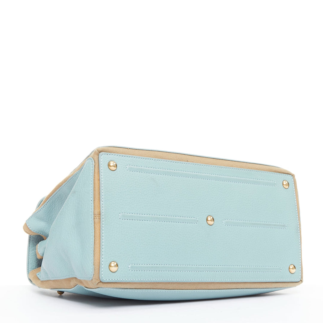 YVES SAINT LAURENT Muse 2 glacier blue canvas gold hardware leather satchel bag