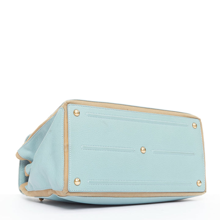 YVES SAINT LAURENT Muse 2 glacier blue canvas gold hardware leather satchel bag