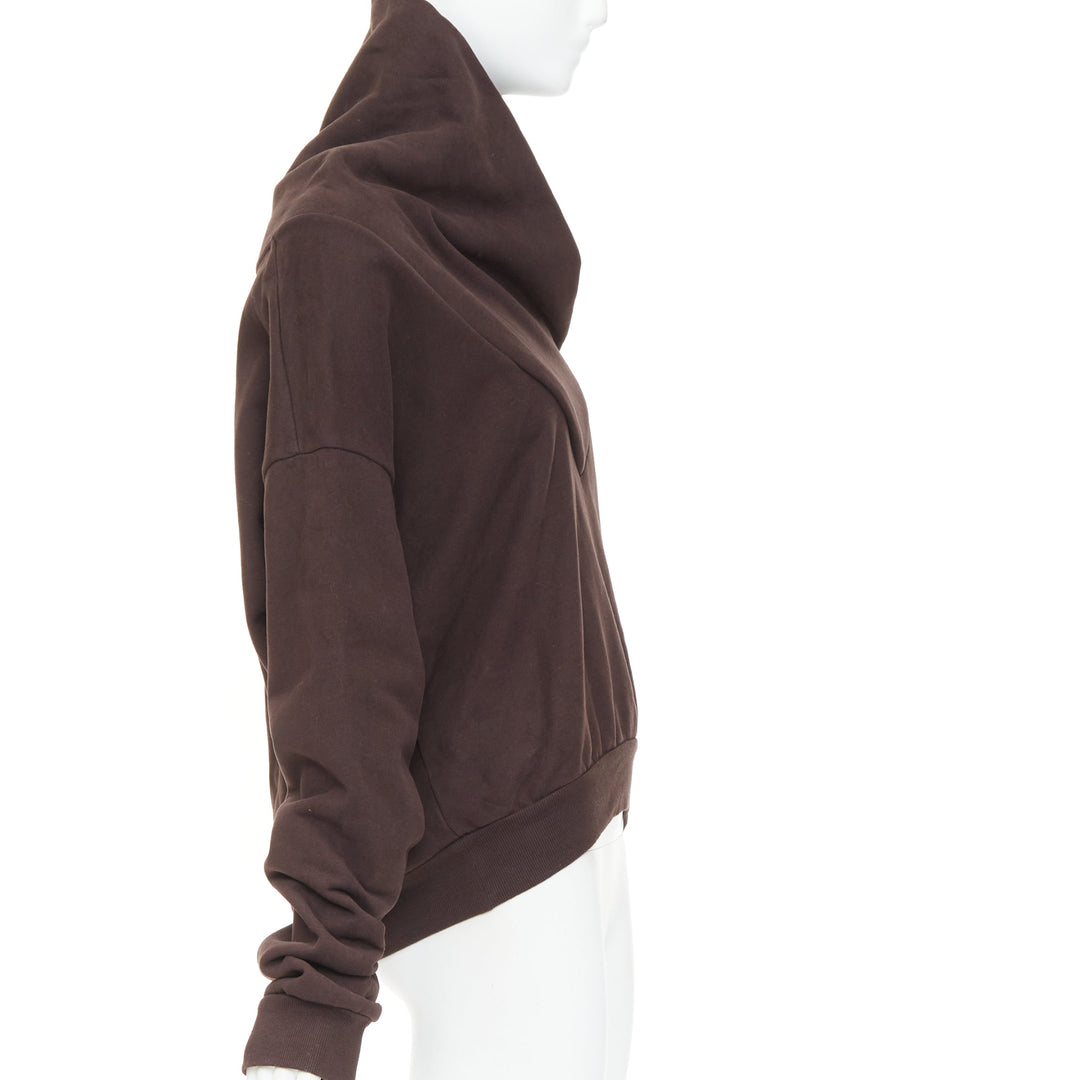 SAINT LAURENT 2023 brown cotton fleece overlapping cowl neck pullover L
