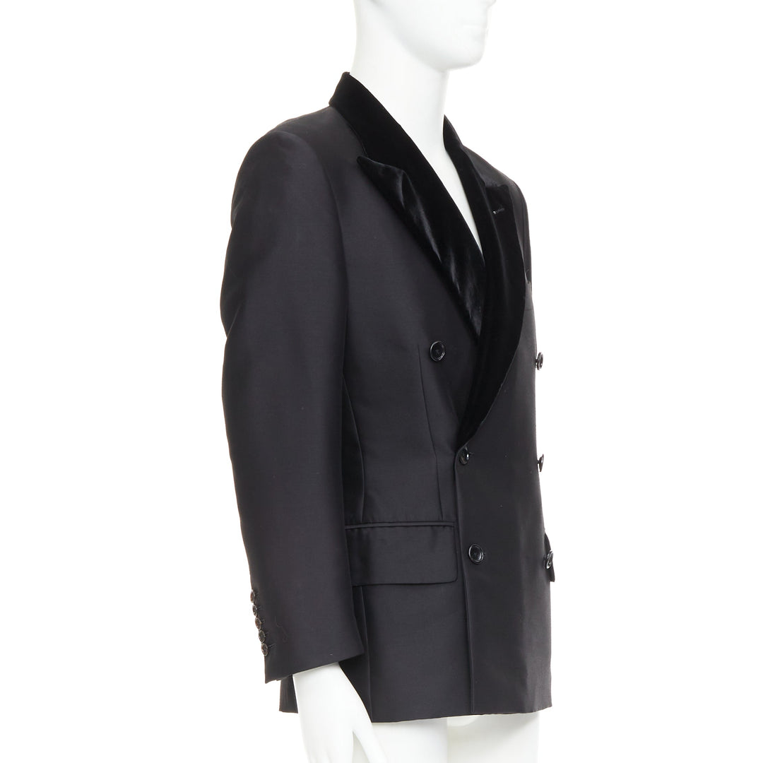 TOM FORD Cooper black wool velvet lapel double breasted tuxedo blazer IT54 XXL