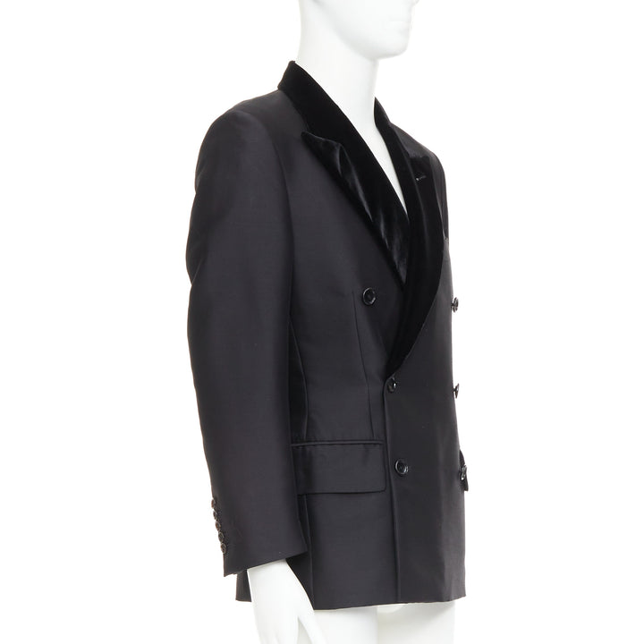 TOM FORD Cooper black wool velvet lapel double breasted tuxedo blazer IT54 XXL