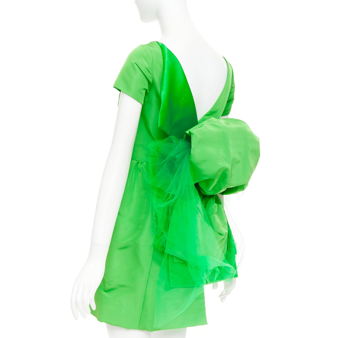 ISAAC MIZRAHI 1990's Vintage green silk tulle giant bow cocktail dress US2 S