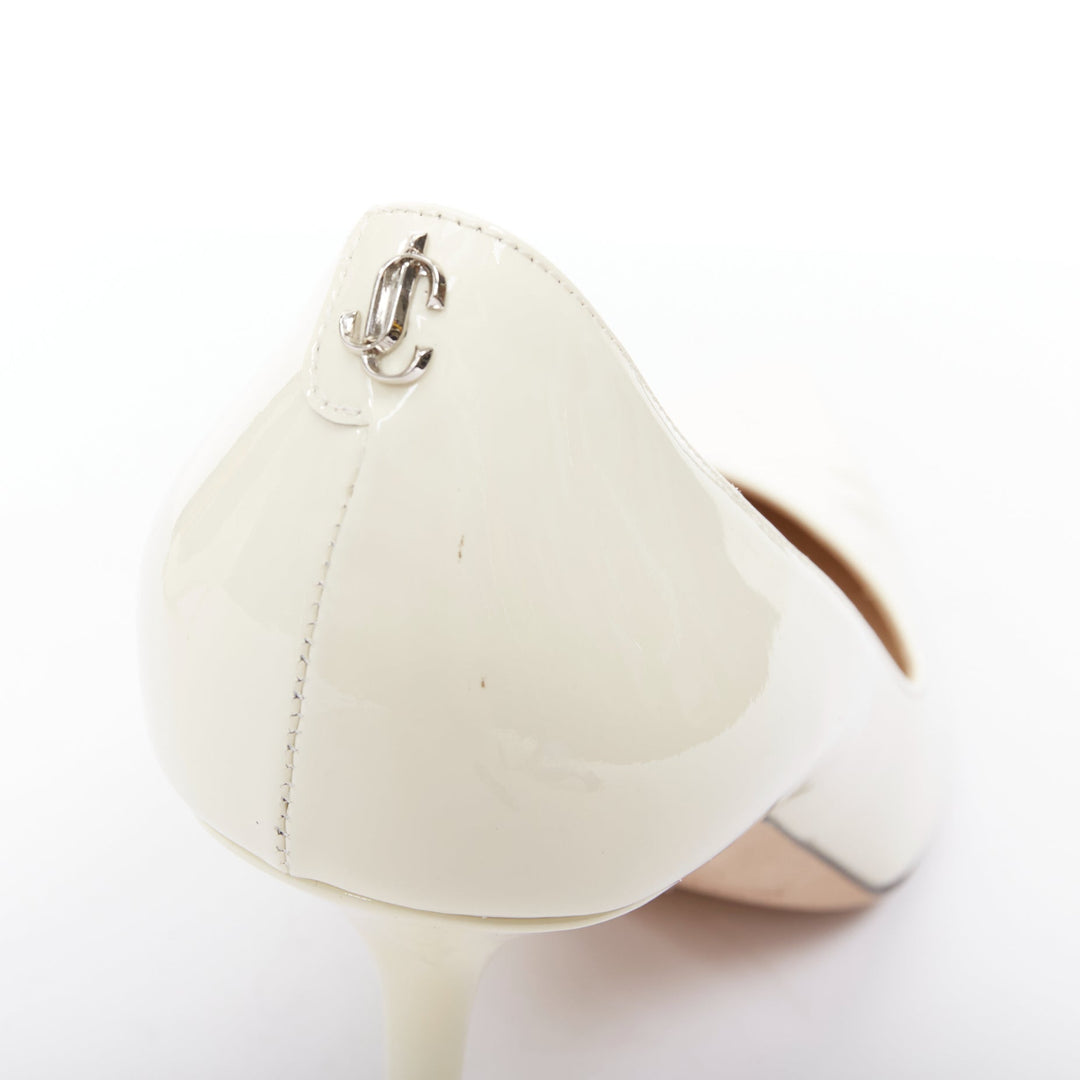 JIMMY CHOO Love 85 Latte cream patent JC emblem pumps EU39.5