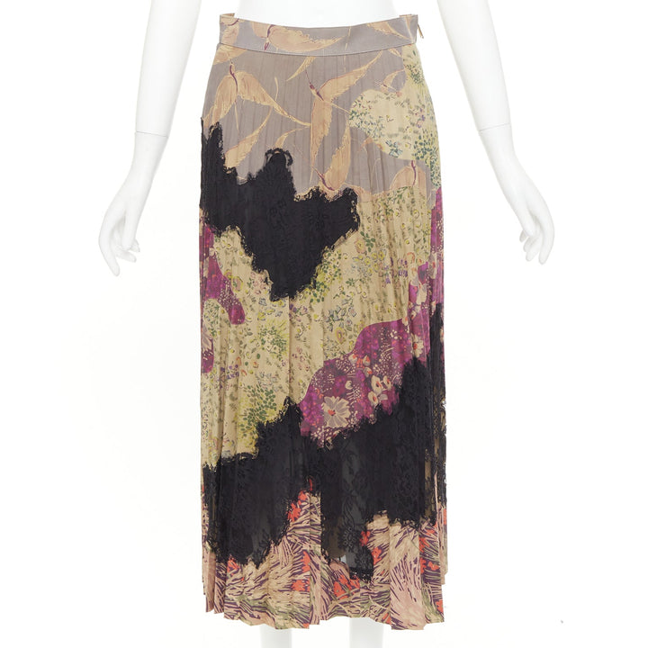 VALENTINO 2016 Runway Prairie sheepskin leather pleated lace midi skirt IT40 S