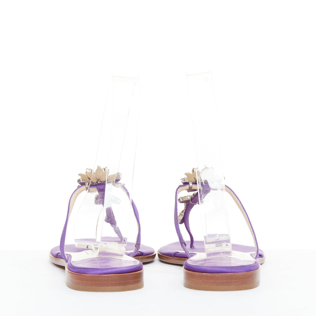 JIMMY CHOO Cache purple satin clear flower crystal evening slipper mules EU38