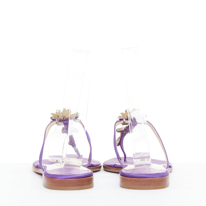 JIMMY CHOO Cache purple satin clear flower crystal evening slipper mules EU38