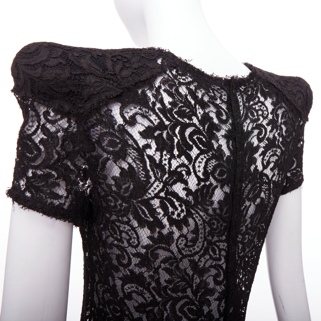 rare BALMAIN 2009 black lace shoulder padded scallop sheer top