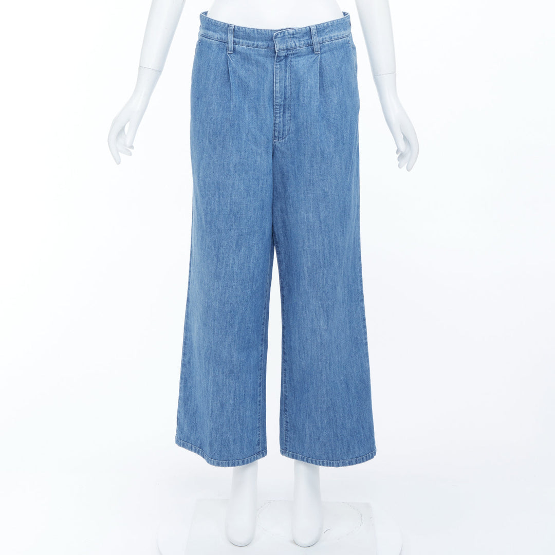 MIU MIU 2023 light blue washed cotton chambray pleated straight jeans IT38 XS
