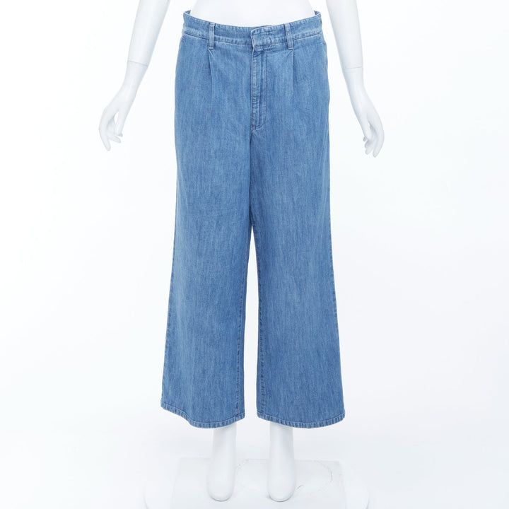 MIU MIU 2023 light blue washed cotton chambray pleated straight jeans IT38 XS