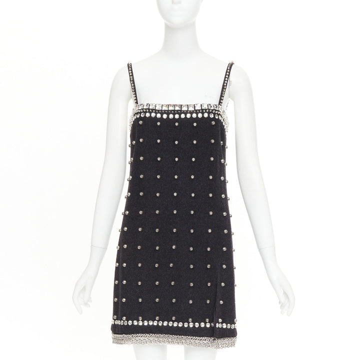 rare MIU MIU 2021 Runway grey wool embellished collar studded mini dress IT40 S