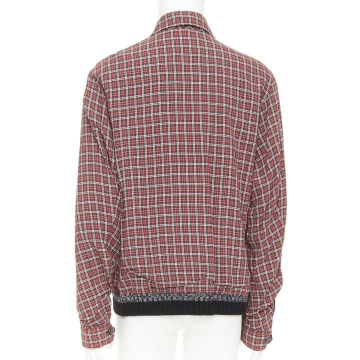 UNDERCOVER red green grey plaid check wool rib zip bomber shirt JP4 XL