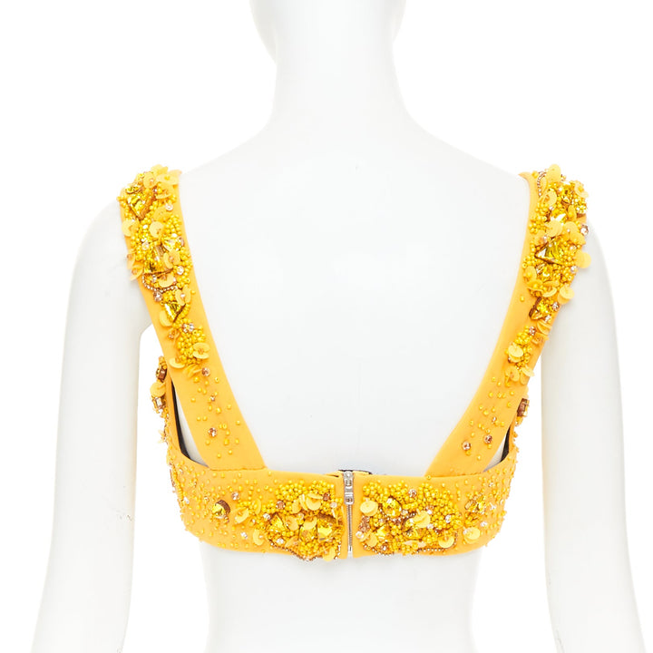 rare PRADA 2014 Runway yellow wool crystal jewel encrusted bustier top IT38 XS