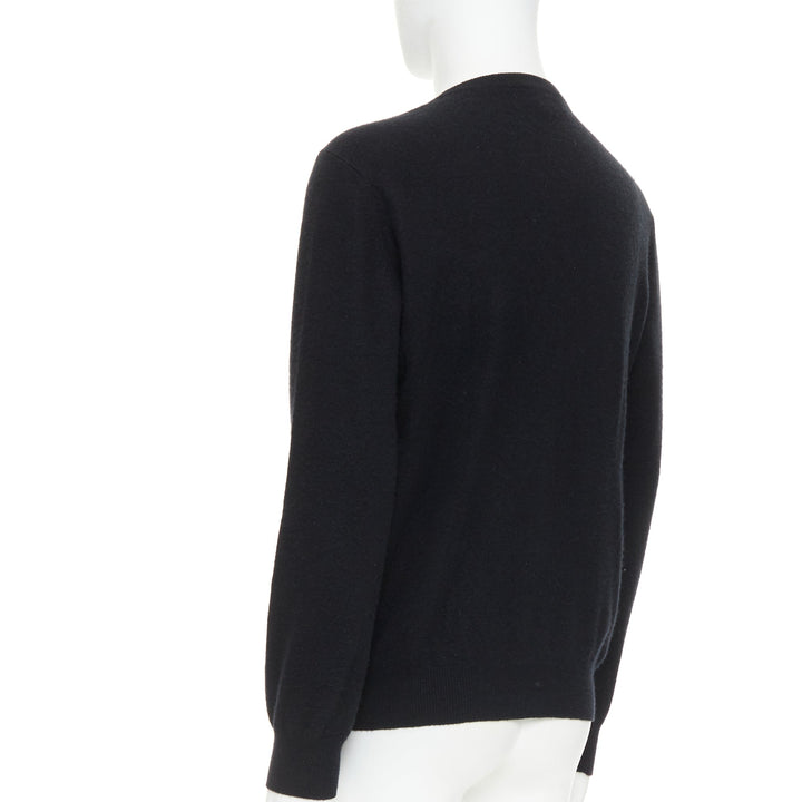 HERMES 100% cashmere black V-neck minimal classic sweater XL