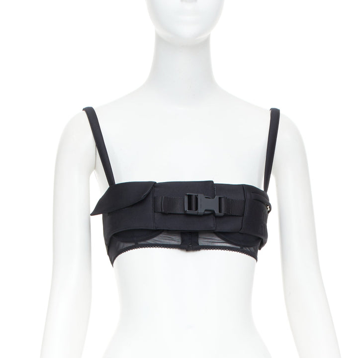 MIU MIU 2023 Runway Radzimir utility buckle pocket bralette top black IT38 XS