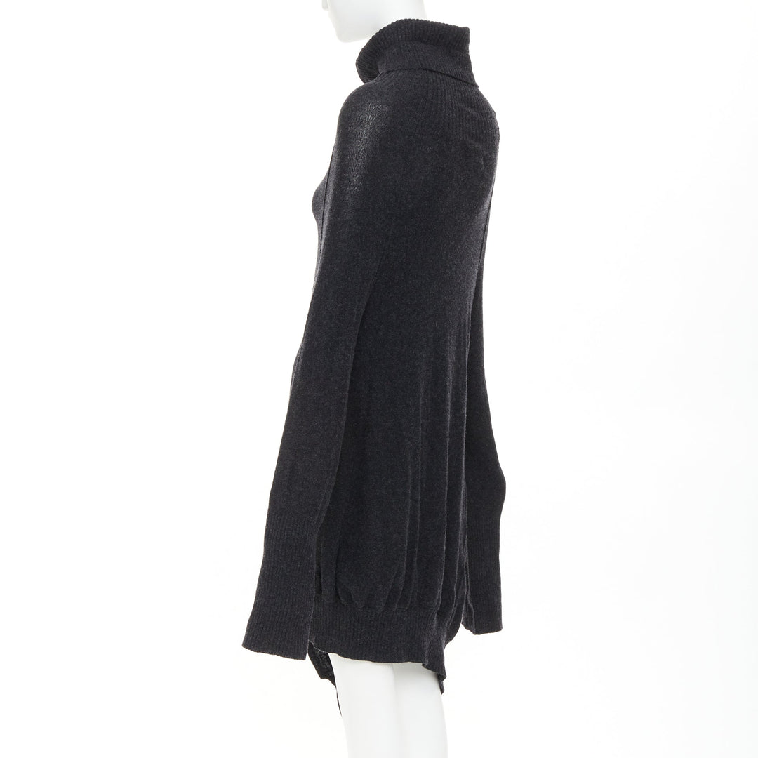 Y'S YOHJI YAMAMOTO grey wool button up asymmetric turtleneck sweater dress JP3 L