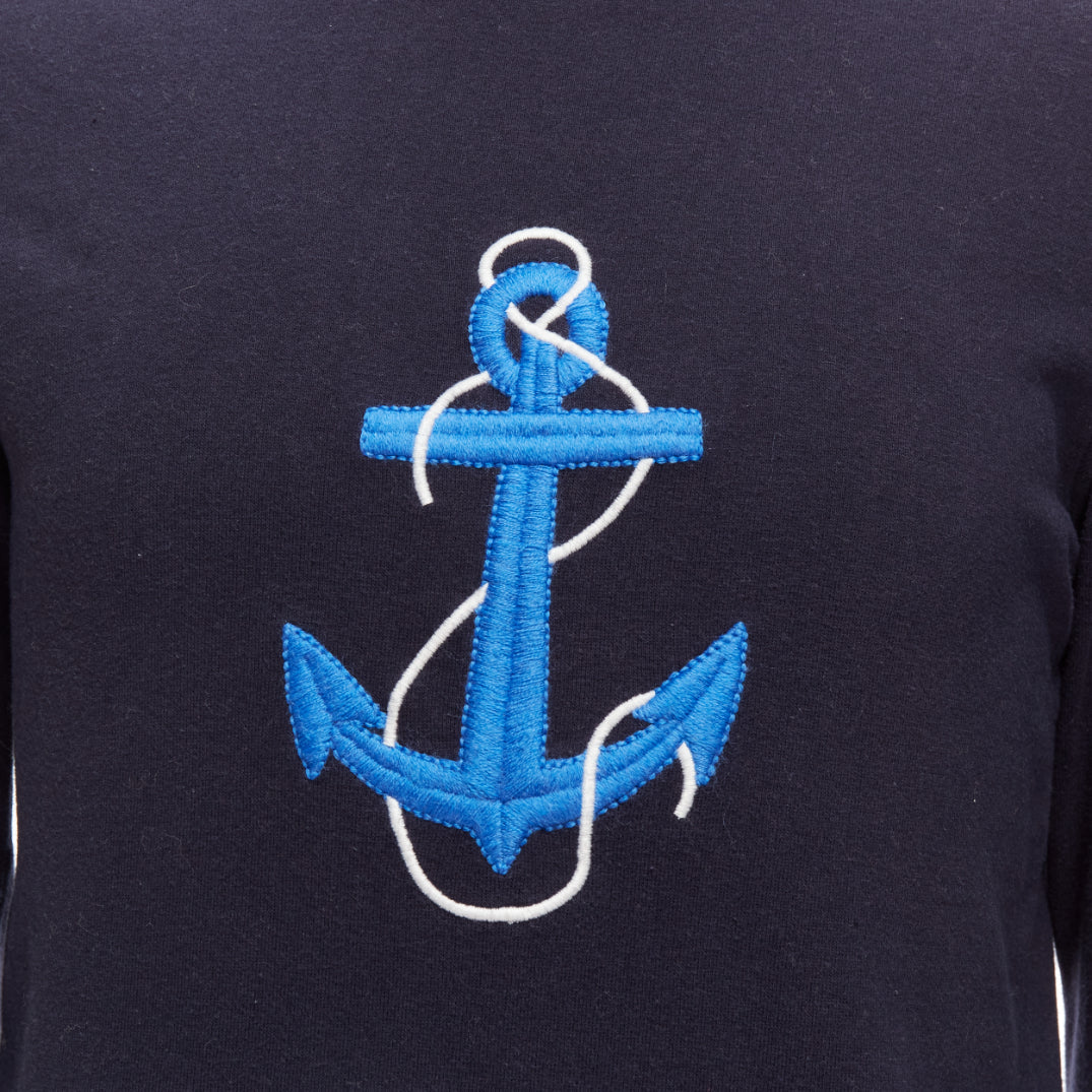 A.P.C. navy blue white anchor embroidery crew neck cotton sweatshirt US0 XS