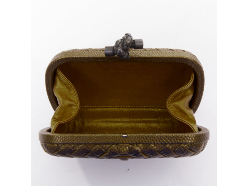 BOTTEGA VENETA Intrecciato Knot bronze brown woven ayers leather box clutch