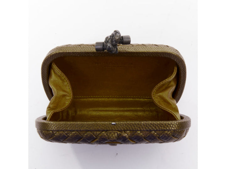 BOTTEGA VENETA Intrecciato Knot bronze brown woven ayers leather box clutch