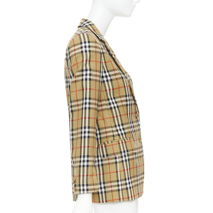 BURBERRY 100% wool brown House Check single breasted blazer jacket IT36 XXS