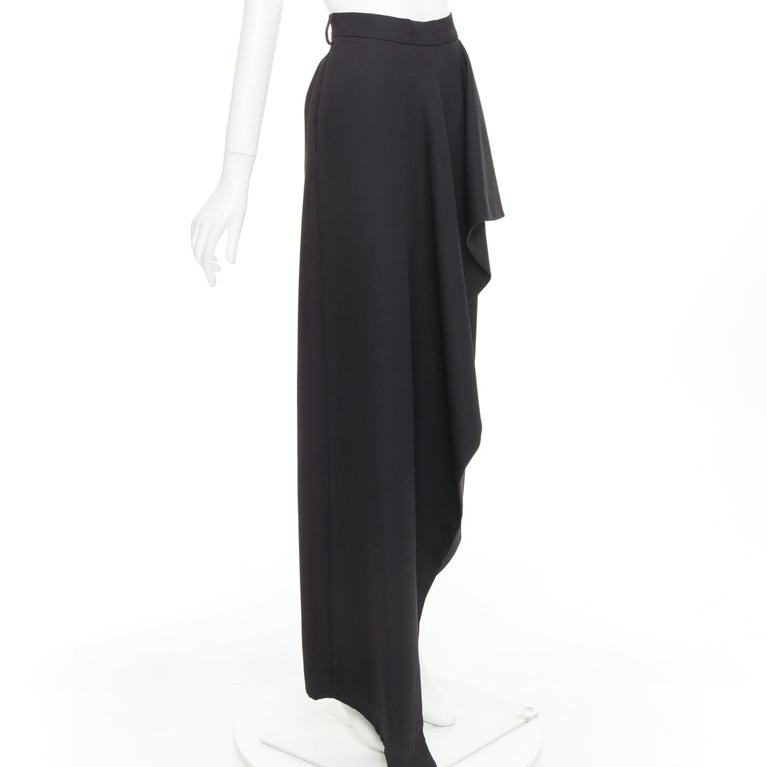 ALEXANDRE VAUTHIER COUTURE black wool asymmetric cascade ruffle split skirt
