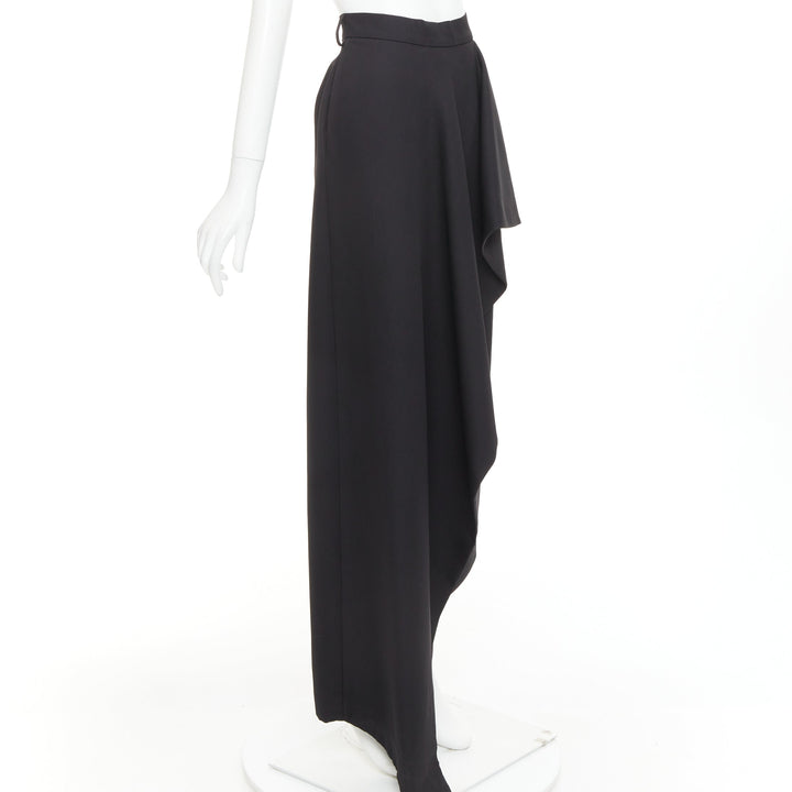 ALEXANDRE VAUTHIER COUTURE black wool asymmetric cascade ruffle split skirt