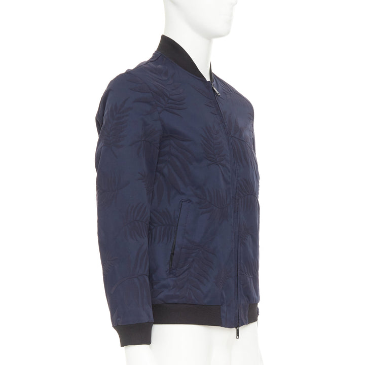 GIORGIO ARMANI navy water repellent Fern leaf jacquard bomber jacket IT46 S