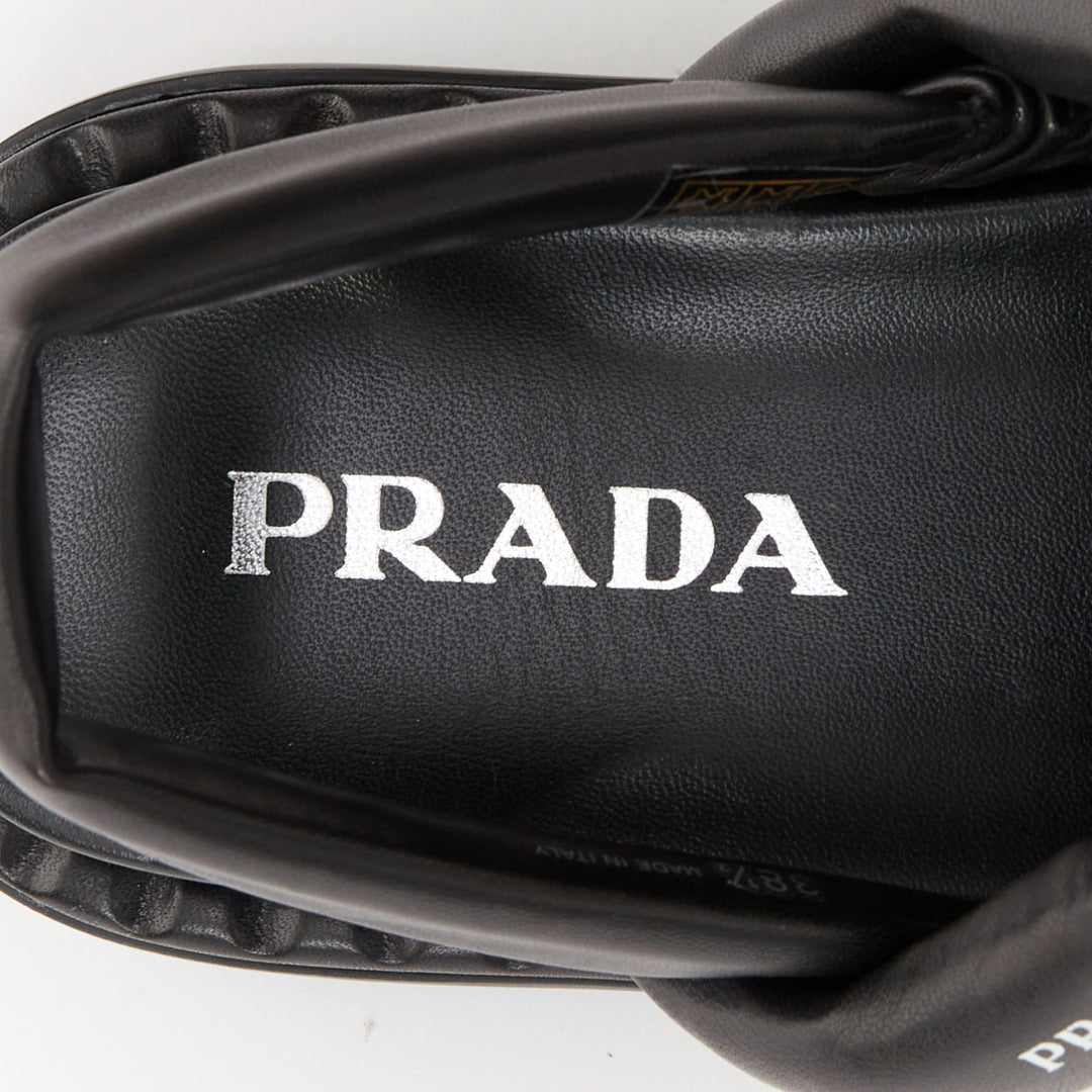 PRADA Blow black padded nappa leather strappy lug sole slingback sandals EU38.5