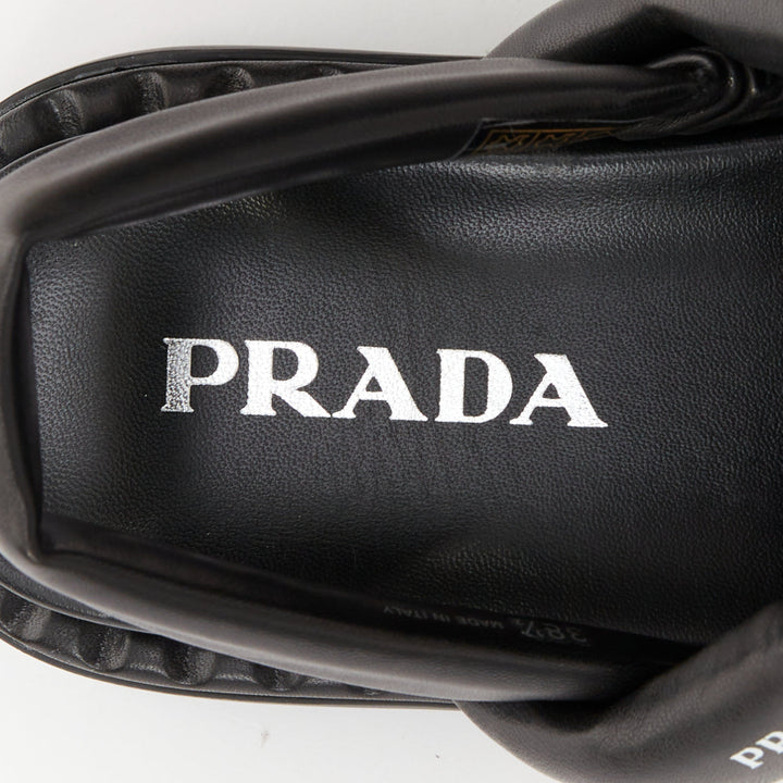 PRADA Blow black padded nappa leather strappy lug sole slingback sandals EU38.5