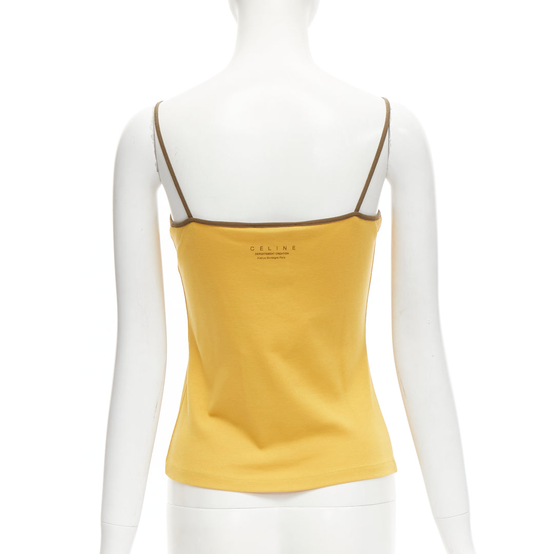 CELINE Vintage Y2K yellow Triomphe logo studded cami tank top M