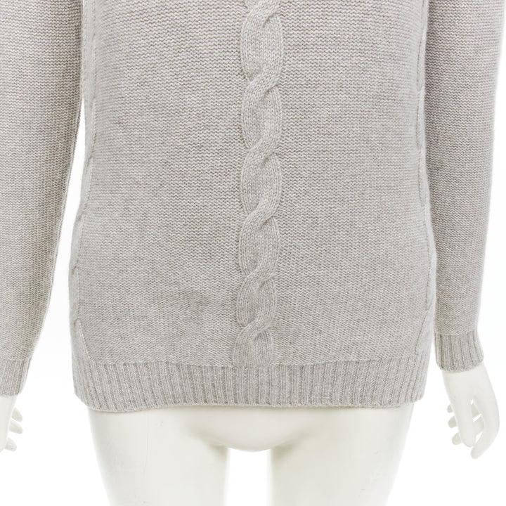 LORO PIANA 100% baby cashmere grey braid knit bateau neck sweater IT38 XS