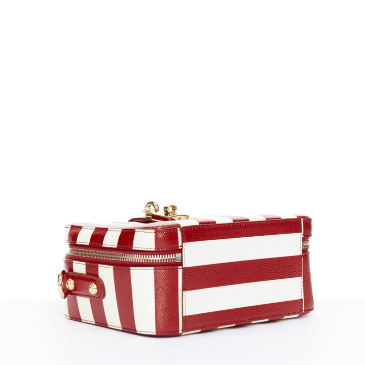 DOLCE GABBANA 2016 Box Rosaria red white striped leather padlock bag