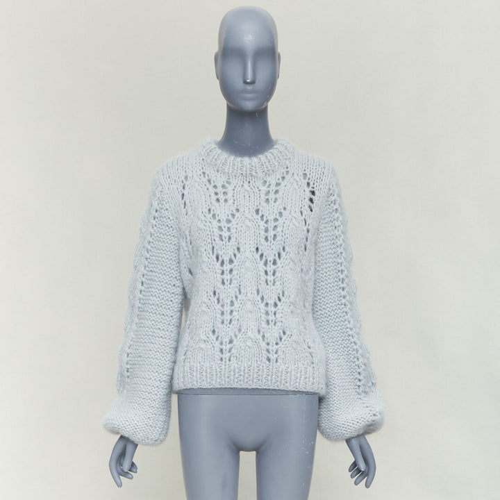 GANNI misty blue mohair wool climate compensated chunky sweater M