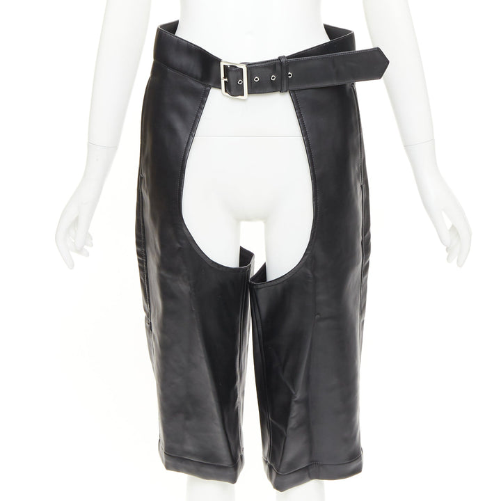 COMME DES GARCONS HOMME PLUS 2019 Runway faux leather cutout chaps shorts XS