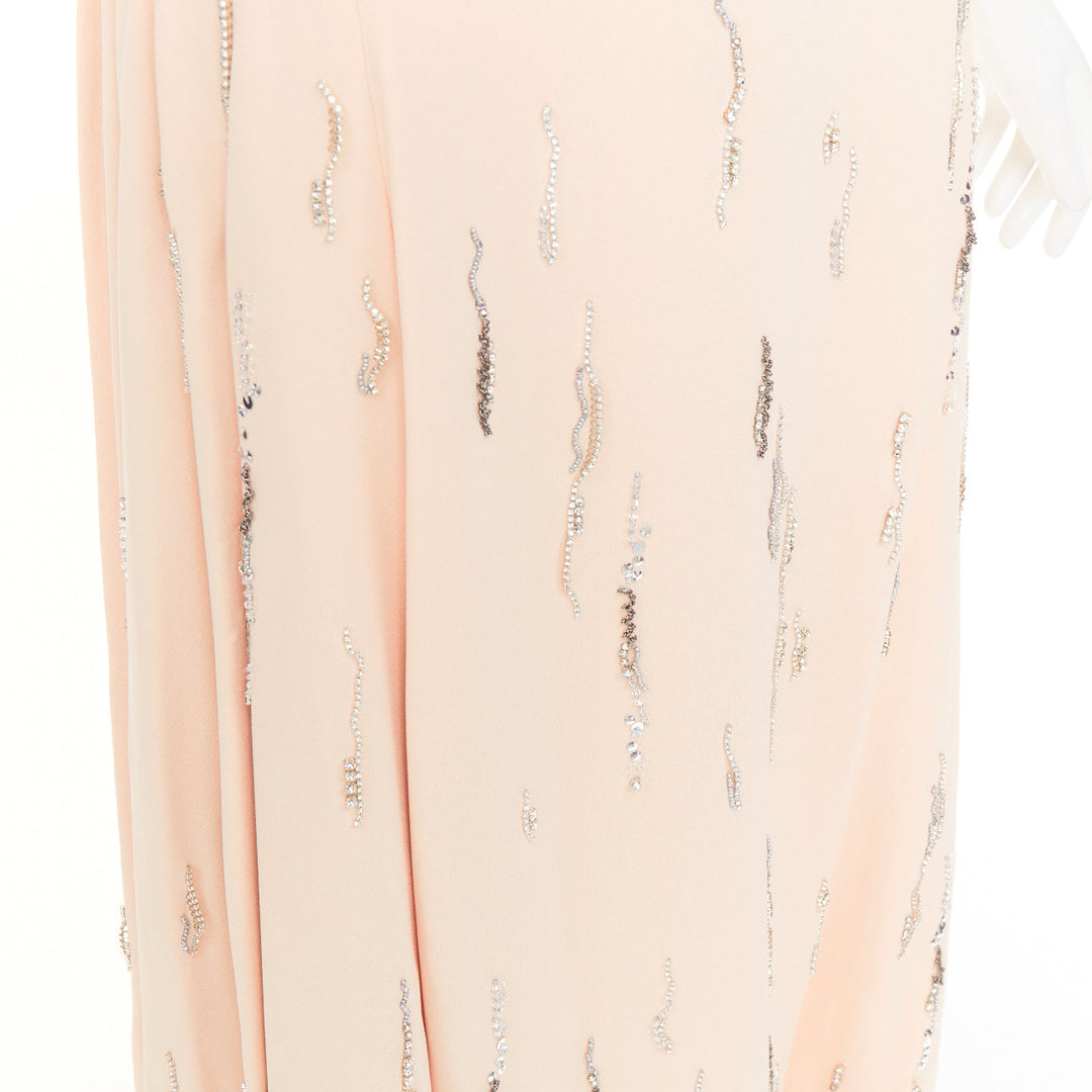 PRADA 2018 blush crepe crystal embellished asymmetric midi dress IT38 XS