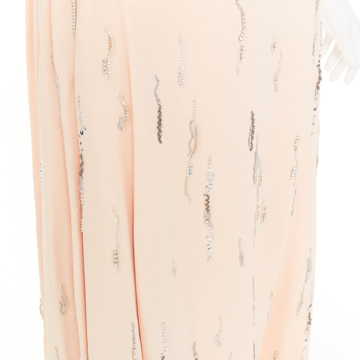 PRADA 2018 blush crepe crystal embellished asymmetric midi dress IT38 XS