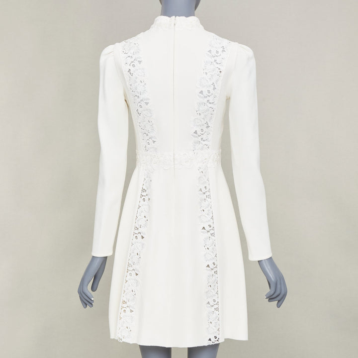 GIAMBATTISTA VALLI 2018 floral lace insert ivory viscose shift dress IT40 XS