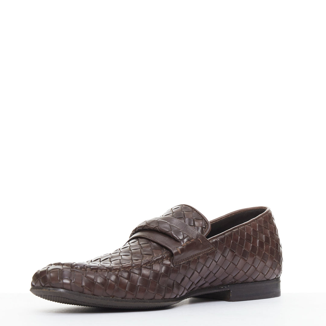 BOTTEGA VENETA brown intrecciato woven leather dress loafers shoes EU40