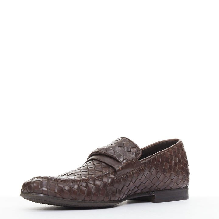 BOTTEGA VENETA brown intrecciato woven leather dress loafers shoes EU40